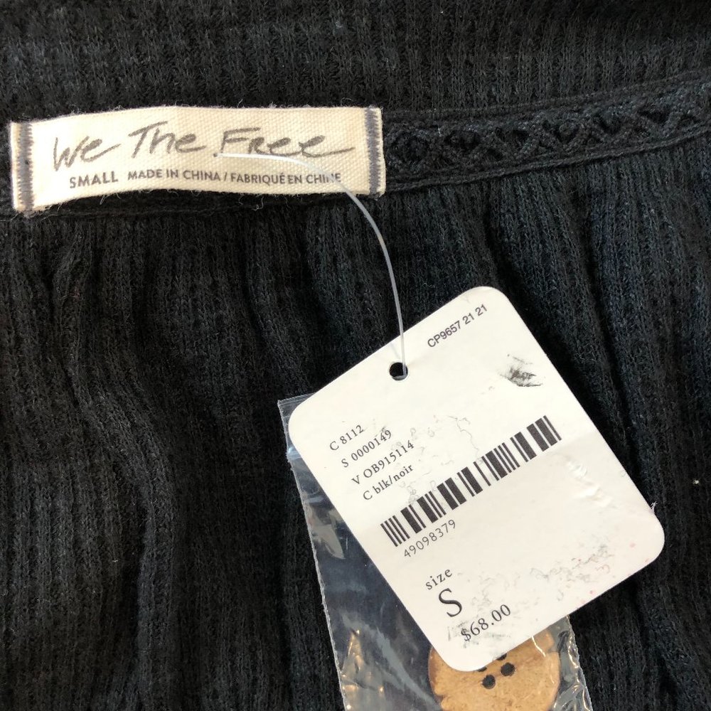 Free People Button Ribbed Oversize Black Shirt Top - Picture 4 of 8